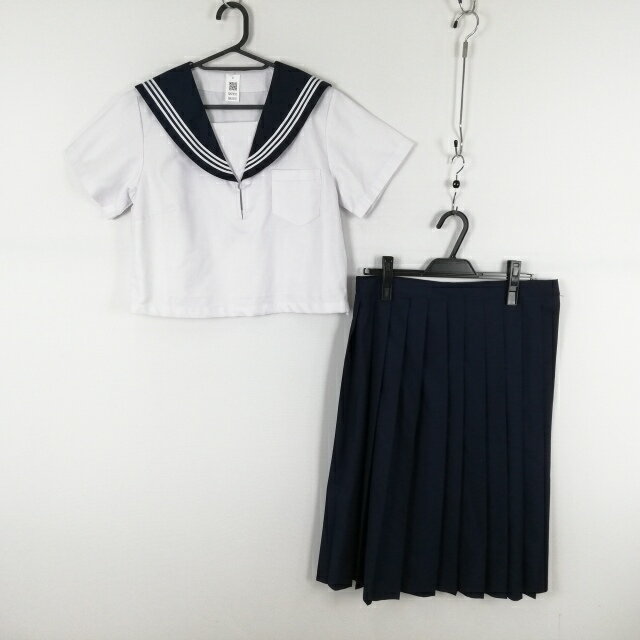 コスプレ セーラー服 スカート 上下2点セット L 白3本線 女子 学生服 中学 高校 白 制服 中古 GM2092
