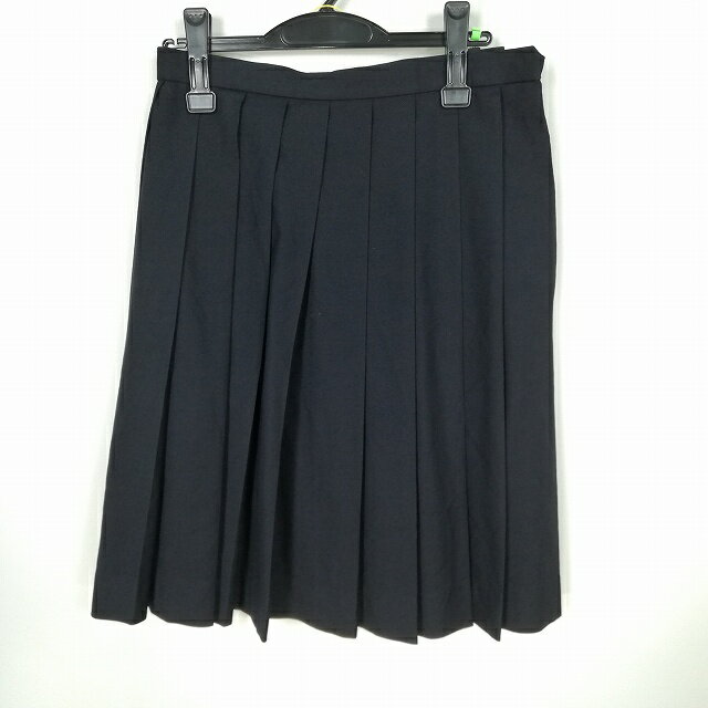 スクールスカート 冬物 w66-丈58 紺 京都文教中学高校 プリーツ 学生服 制服 女子 中古 HK1428
