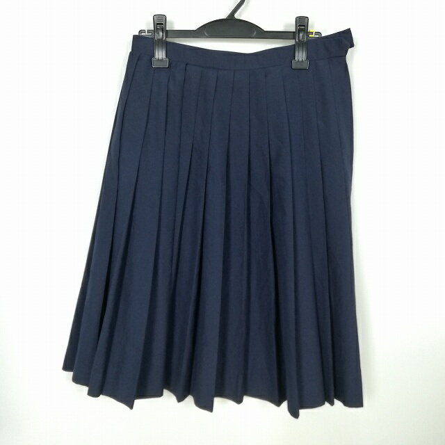 スクールスカート 夏物 w69-丈65 紺 中学 高校 プリーツ 学生服 制服 女子 中古 HK1429