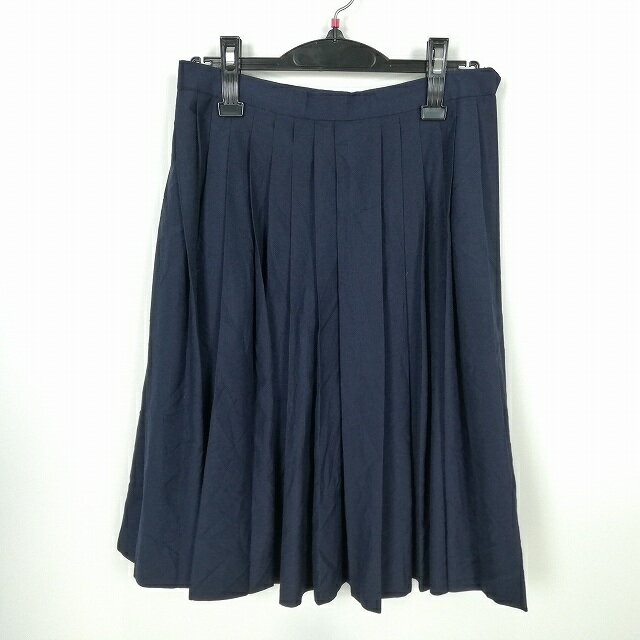 スクールスカート 夏物 w63-丈59 紺 中学 高校 プリーツ 学生服 制服 女子 中古 HK1435