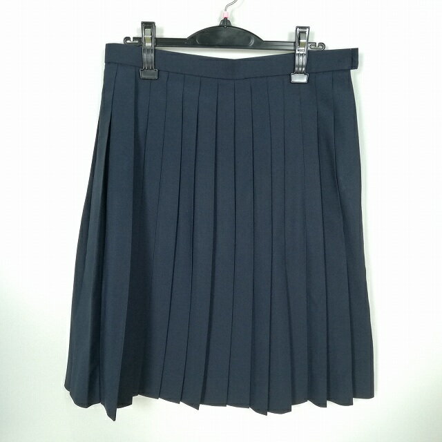 スクールスカート 大きいサイズ 夏物 w72-丈59 紺 中学 高校 プリーツ 学生服 制服 女子 中古 HK8500