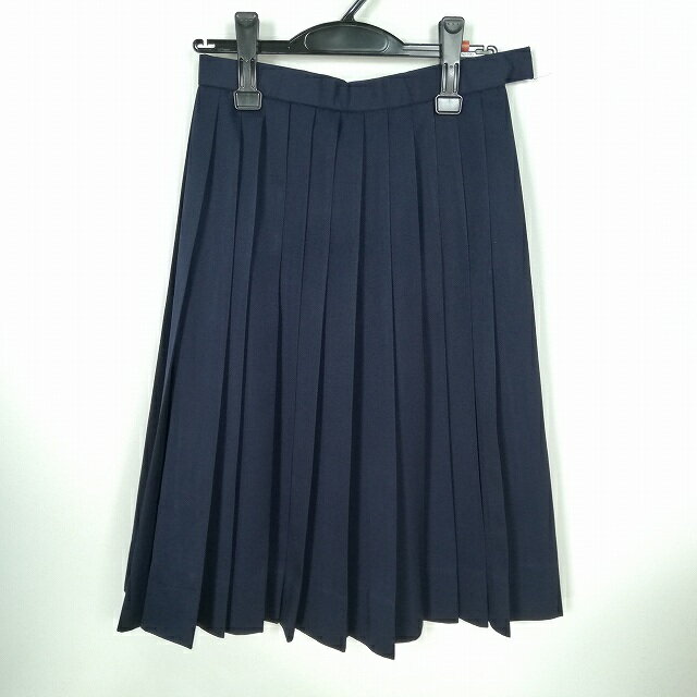 スクールスカート 冬物 w62-丈64 紺 中学 高校 プリーツ 学生服 制服 女子 中古 HK8505