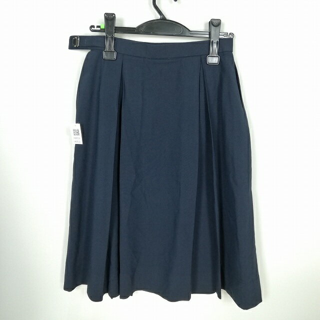 スクールスカート 夏物 w66-丈61 紺 中学 高校 プリーツ 学生服 制服 女子 中古 HK8536