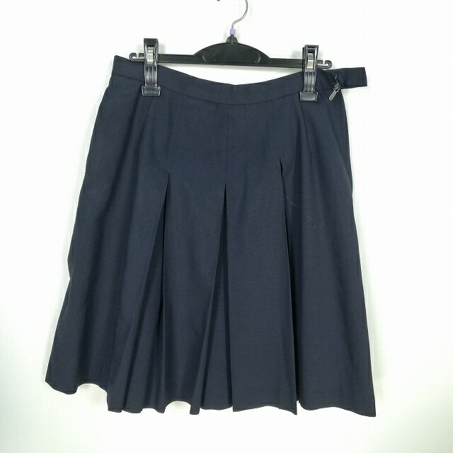 スクールスカート 大きいサイズ 夏物 w75-丈54 紺 中学 高校 プリーツ 学生服 制服 女子 中古 HK8556