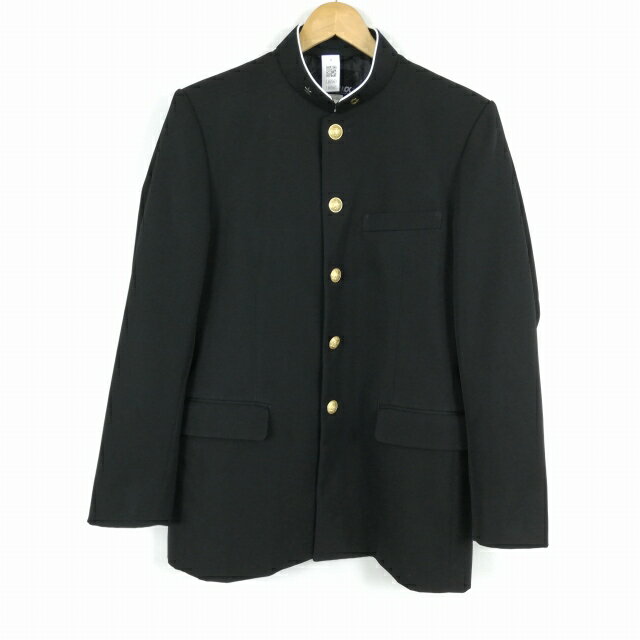 学生服 学ラン 175A 男子 上着 丸洗い可 標準型学生服 ラウンドカラー カシドス 黒 中古 ランクC a3 JJ6561