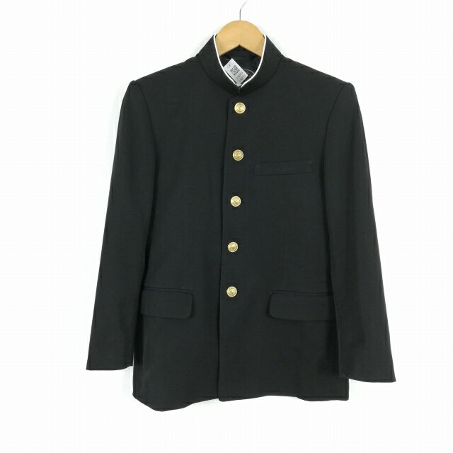 学生服 学ラン 160A 男子 上着 丸洗い可 ウール混 標準型学生服 ラウンドカラー カシドス 黒 中古 ランクC a3 JJ6573