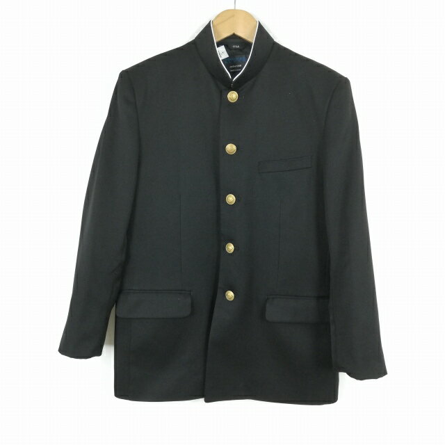 学生服 学ラン 170A 男子 富士ヨット 上着 丸洗い可 ウール混 標準型学生服 ラウンドカラー カシドス 黒 中古 ランクB a3 JJ6575