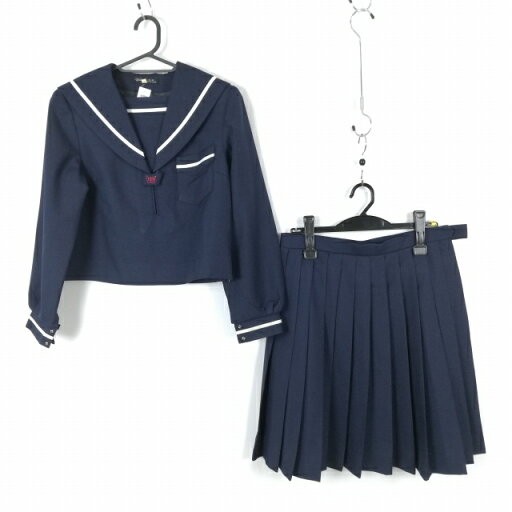 セーラー服 スカート 上下2点セット 冬物 白1本線 女子 学生服 宮崎西中学 紺 制服 中古 ランクC NA3694 セーラー服 スカート 上下2点セット 冬物 白1本線 女子 学生服 宮崎西中学 紺 制服 中古 ランクC NA3694