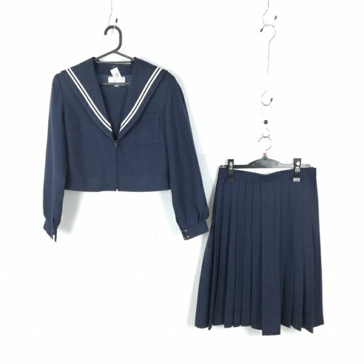 セーラー服 スカート 上下2点セット カンコー 冬物 白2本線 女子 学生服 中学 高校 紺 制服 中古 ランクC NA3718 セーラー服 スカート 上下2点セット カンコー 冬物 白2本線 女子 学生服 中学 高校 紺 制服 中古 ランクC NA3718