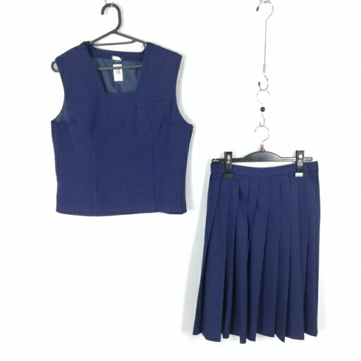 ベスト スカート 上下2点セット 冬物 女子 学生服 中学 高校 花紺 制服 中古 ランクC EY8304 ベスト スカート 上下2点セット 冬物 女子 学生服 中学 高校 花紺 制服 中古 ランクC EY8304