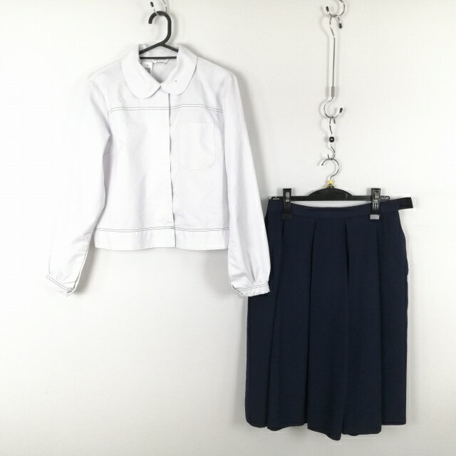 ブラウス スカート 上下2点セット M 大きいサイズ 中間服 女子 学生服 中学 高校 白 制服 中古 ランクC EY8372
