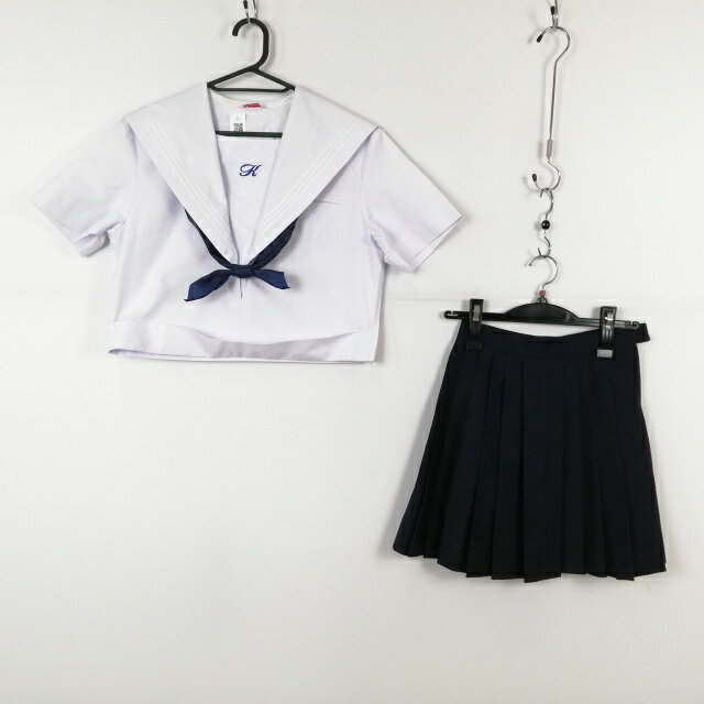 セーラー服 ミニスカート スカーフ 上下3点セット カンコー 夏物 白3本線 女子 学生服 中学 高校 白 制服 中古 ランクC EY8396
