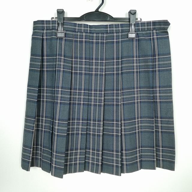 スクールスカート 大きいサイズ 冬物 w85-丈55 チェック 中学 高校 プリーツ 学生服 制服 女子 中古 HK0700