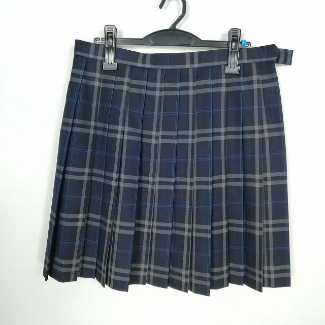 スクールスカート 大きいサイズ 冬物 w78-丈51 チェック 中学 高校 プリーツ 学生服 制服 女子 中古 HK0726