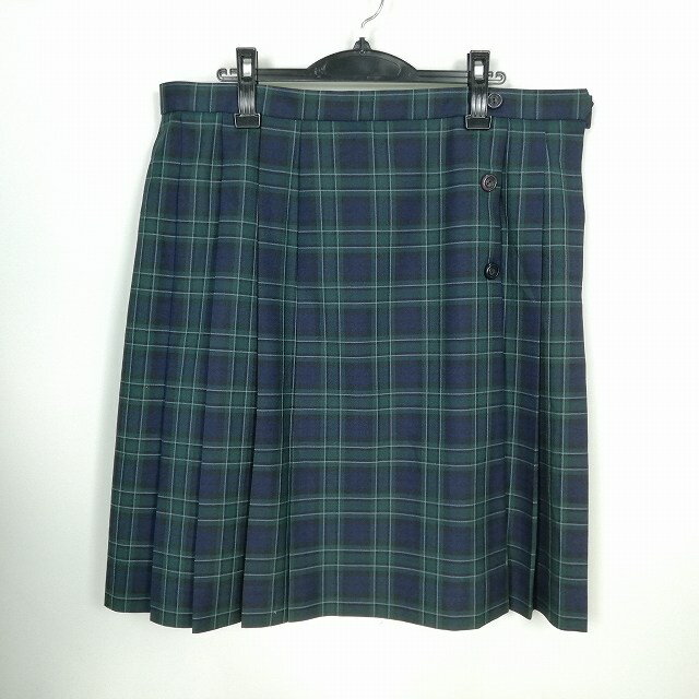 スクールスカート 大きいサイズ 冬物 w85-丈61 チェック 中学 高校 プリーツ 学生服 制服 女子 中古 HK0733