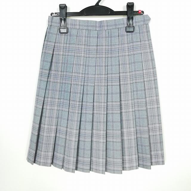 スクールスカート 夏物 w63-丈53 チェック 中学 高校 プリーツ 学生服 制服 女子 中古 HK0742