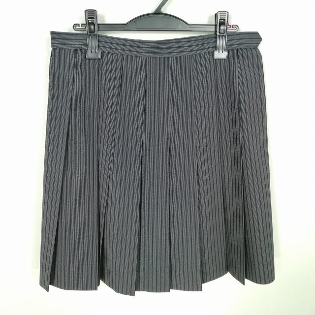 スクールスカート 大きいサイズ 夏物 w72-丈52 ストライプ 中学 高校 プリーツ 学生服 制服 女子 中古 HK1532