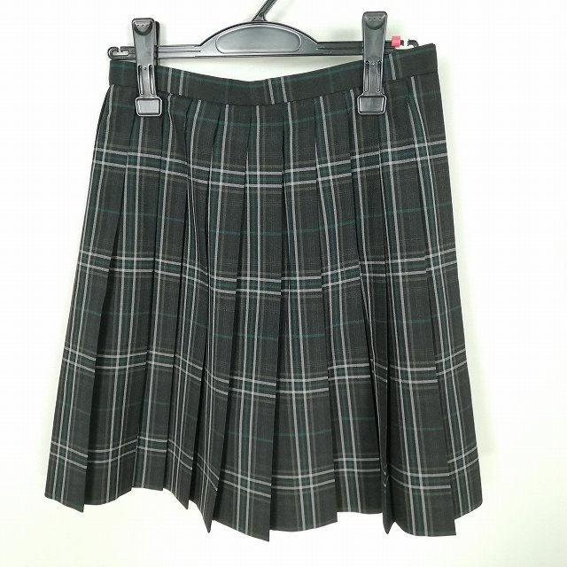 スクールスカート 夏物 w63-丈50 チェック 中学 高校 プリーツ 学生服 制服 女子 中古 HK1536