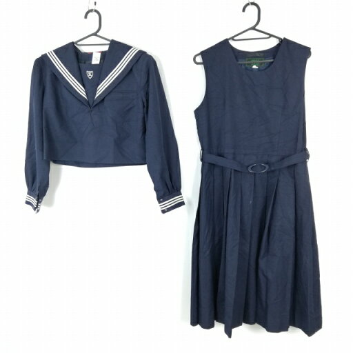 セーラー服 ジャンパースカート 上下2点セット 冬物 白3本線 女子 学生服 熊本五霊中学 紺 制服 中古 ランクC NA6982 セーラー服 ジャンパースカート 上下2点セット 冬物 白3本線 女子 学生服 熊本五霊中学 紺 制服 中古 ランクC NA6982