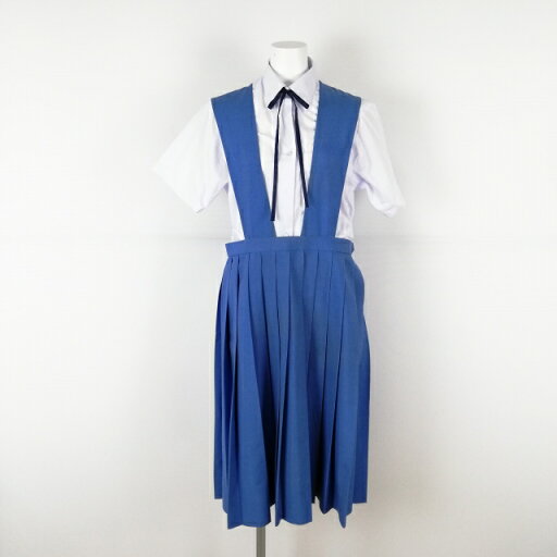 ジャンパースカート 紐タイ ウエスト80 夏物 女子 学生服 中学 高校 水色 制服 中古 ランクC EY8471 ジャンパースカート 紐タイ ウエスト80 夏物 女子 学生服 中学 高校 水色 制服 中古 ランクC EY8471