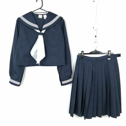 セーラー服 スカート スカーフ 上下3点セット 160A 冬物 白3本線 女子 学生服 中学 高校 紺 制服 中古 ランクC EY8521 セーラー服 スカート スカーフ 上下3点セット 160A 冬物 白3本線 女子 学生服 中学 高校 紺 制服 中古 ランクC EY8521