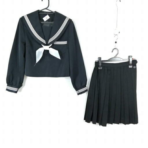 セーラー服 スカート スカーフ 上下3点セット 大きいサイズ 冬物 白3本線 女子 学生服 中学 高校 紺 制服 中古 ランクC EY8546 セーラー服 スカート スカーフ 上下3点セット 大きいサイズ 冬物 白3本線 女子 学生服 中学 高校 紺 制服 中古 ランクC EY8546