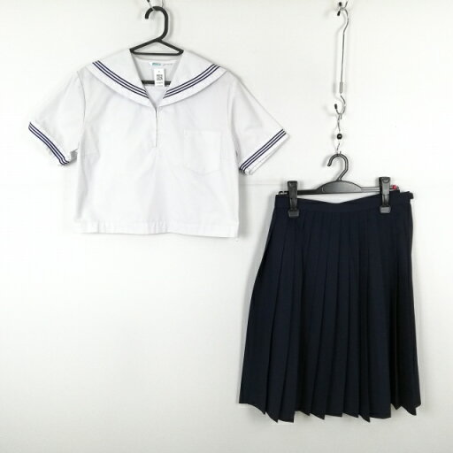 セーラー服 スカート 上下2点セット 160A 夏物 青3本線 女子 学生服 中学 高校 白 制服 中古 ランクC EY8597 セーラー服 スカート 上下2点セット 160A 夏物 青3本線 女子 学生服 中学 高校 白 制服 中古 ランクC EY8597