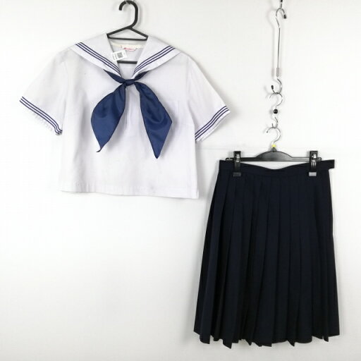 セーラー服 スカート スカーフ 上下3点セット 大きいサイズ カンコー 夏物 青3本線 女子 学生服 中学 高校 白 中古 ランクC EY8654 セーラー服 スカート スカーフ 上下3点セット 大きいサイズ カンコー 夏物 青3本線 女子 学生服 中学 高校 白 中古 ランクC EY8654