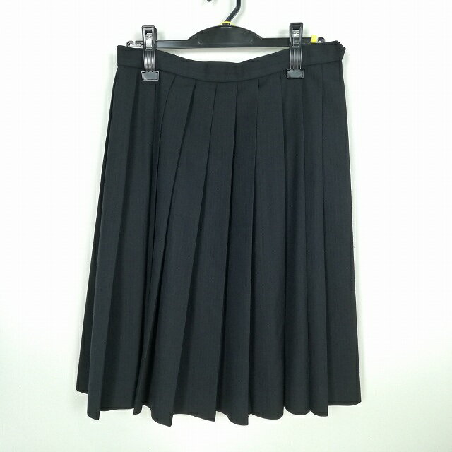 スクールスカート 冬物 w69-丈61 紺 中学 高校 プリーツ 学生服 制服 女子 中古 HK0774