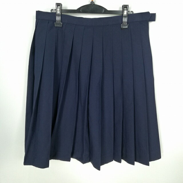 スクールスカート 大きいサイズ 夏物 w80-丈60 紺 中学 高校 プリーツ 学生服 制服 女子 中古 HK0782