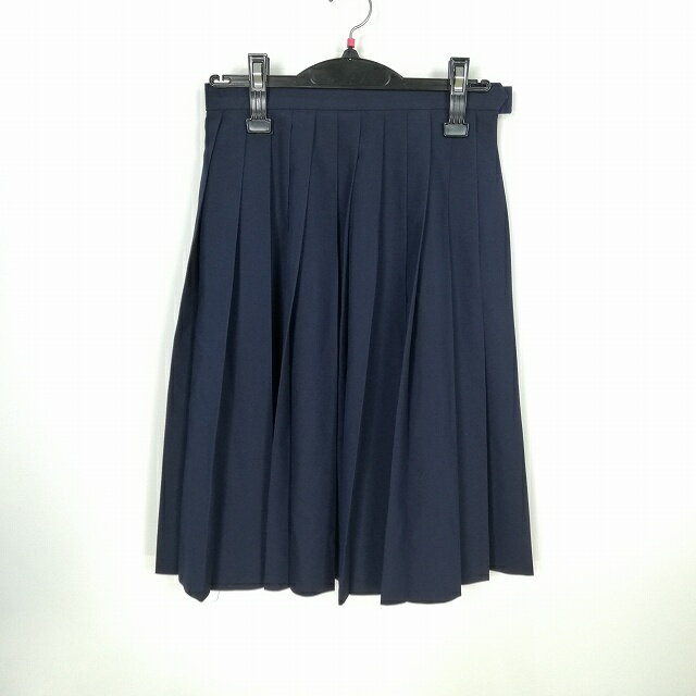 スクールスカート 夏物 w63-丈59 紺 中学 高校 プリーツ 学生服 制服 女子 中古 HK0783