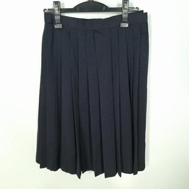 スクールスカート 冬物 w63-丈59 紺 中学 高校 プリーツ 学生服 制服 女子 中古 HK1603