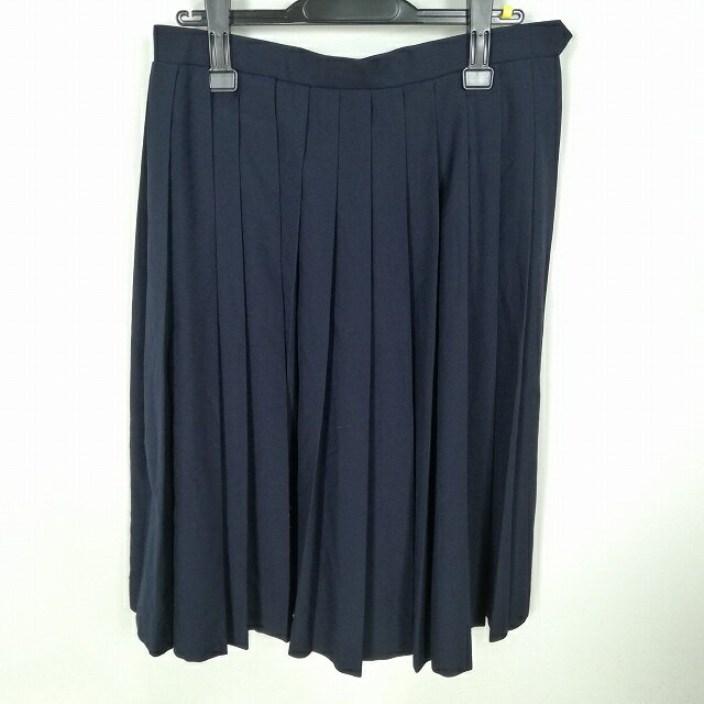 スクールスカート 冬物 w69-丈64 紺 中学 高校 プリーツ 学生服 制服 女子 中古 HK1616