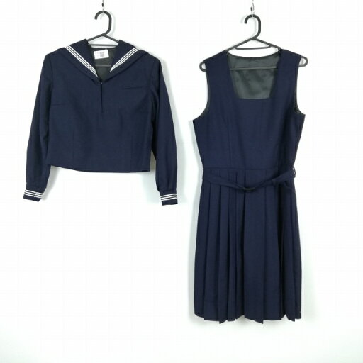 セーラー服 ジャンパースカート 上下2点セット 冬物 白3本線 女子 学生服 中学 高校 紺 制服 中古 ランクC NA7065 セーラー服 ジャンパースカート 上下2点セット 冬物 白3本線 女子 学生服 中学 高校 紺 制服 中古 ランクC NA7065