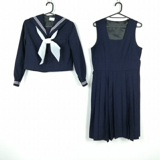 セーラー服 ジャンパースカート スカーフ 上下3点セット 冬物 白3本線 女子 学生服 中学 高校 紺 制服 中古 ランクC NA7066 セーラー服 ジャンパースカート スカーフ 上下3点セット 冬物 白3本線 女子 学生服 中学 高校 紺 制服 中古 ランクC NA7066