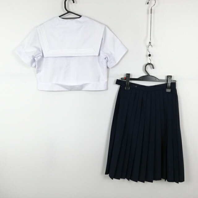 セーラー服 スカート 上下2点セット カンコー 夏物 白3本線 女子 学生服 福岡行橋泉中学 白 制服 中古 ランクC EY9849