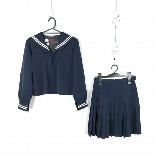セーラー服 スカート 上下2点セット 大きいサイズ 冬物 白2本線 女子 学生服 中学 高校 紺 制服 中古 ランクC EY9958 セーラー服 スカート 上下2点セット 大きいサイズ 冬物 白2本線 女子 学生服 中学 高校 紺 制服 中古 ランクC EY9958