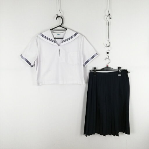 セーラー服 スカート 上下2点セット 165A 大きいサイズ 夏物 青3本線 女子 学生服 中学 高校 白 制服 中古 ランクC EY9976 セーラー服 スカート 上下2点セット 165A 大きいサイズ 夏物 青3本線 女子 学生服 中学 高校 白 制服 中古 ランクC EY9976