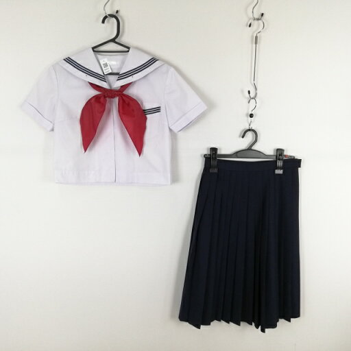 セーラー服 スカート スカーフ 上下3点セット 夏物 青3本線 女子 学生服 中学 高校 白 制服 中古 ランクC NA0091 セーラー服 スカート スカーフ 上下3点セット 夏物 青3本線 女子 学生服 中学 高校 白 制服 中古 ランクC NA0091