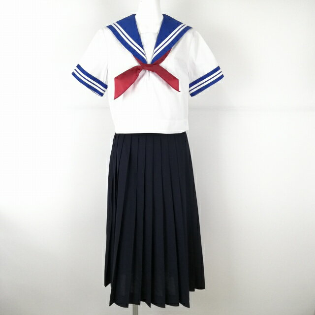 セーラー服 スカート スカーフ 上下3点セット 夏物 白2本線 女子 学生服 中学 高校 白 制服 中古 ランクC NA7106