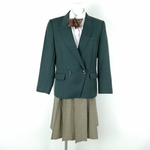 ブレザー チェックスカート リボン 上下4点セット 165A カンコー 冬物 女子 学生服 中学 高校 緑 制服 中古 ランクC NA7199 ブレザー チェックスカート リボン 上下4点セット 165A カンコー 冬物 女子 学生服 中学 高校 緑 制服 中古 ランクC NA7199