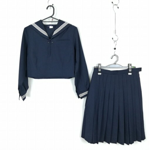 セーラー服 スカート 上下2点セット 冬物 白3本線 女子 学生服 中学 高校 紺 制服 中古 ランクC NA7249 セーラー服 スカート 上下2点セット 冬物 白3本線 女子 学生服 中学 高校 紺 制服 中古 ランクC NA7249
