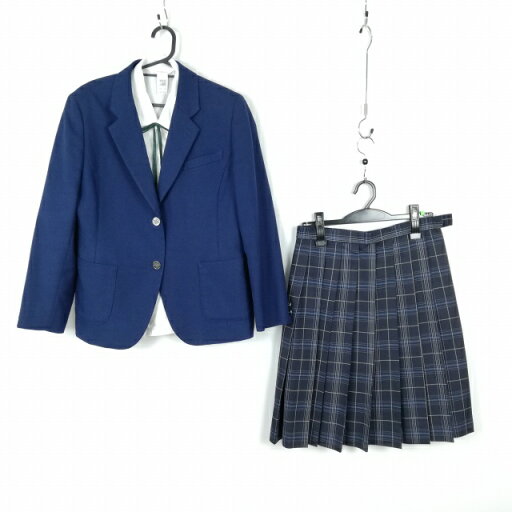 ブレザー チェックスカート 紐タイ 上下4点セット 冬物 女子 学生服 宮城石巻西高校 花紺 制服 中古 ランクC NA7252 ブレザー チェックスカート 紐タイ 上下4点セット 冬物 女子 学生服 宮城石巻西高校 花紺 制服 中古 ランクC NA7252