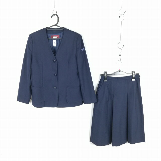 イートン ベスト スカート 上下3点セット 165A トンボ 冬物 女子 学生服 鹿児島指宿商業高校 紺 制服 中古 ランクC EY5393