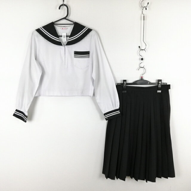 セーラー服 スカート 上下2点セット カンコー 中間服 白2本線 女子 学生服 中学 高校 白 制服 中古 ランクC NA0282