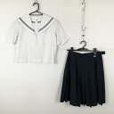 セーラー服 スカート 上下2点セット 夏物 青2本線 女子 学生服 中学 高校 白 制服 中古 ランクC NA0927