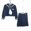 セーラー服 スカート スカーフ 上下3点セット 冬物 白3本線 女子 学生服 兵庫安室中学 紺 制服 中古 ランクC NA0989