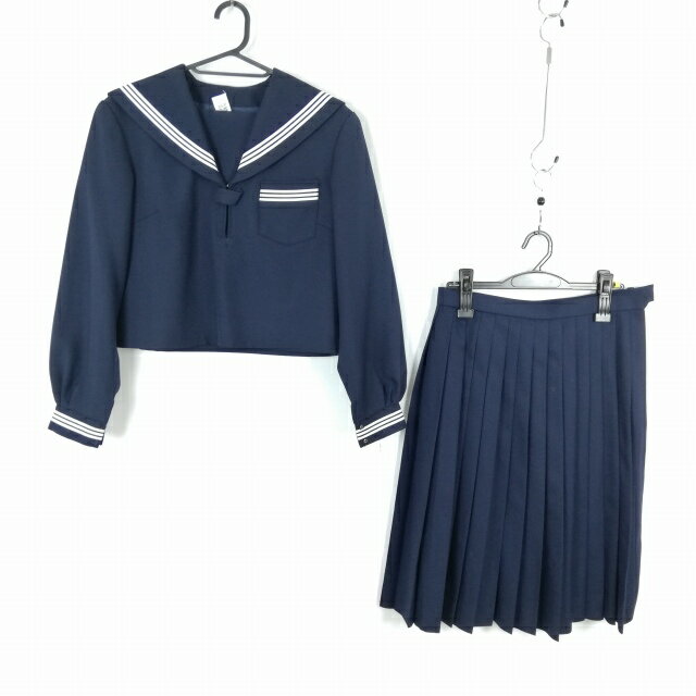 セーラー服 スカート 上下2点セット 165A トンボ 冬物 白3本線 女子 学生服 中学 高校 紺 制服 中古 ランクC NA0993