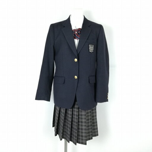 ブレザー チェックスカート リボン 上下4点セット 冬物 女子 学生服 京都園部高校 紺 制服 中古 ランクC NA7278 ブレザー チェックスカート リボン 上下4点セット 冬物 女子 学生服 京都園部高校 紺 制服 中古 ランクC NA7278
