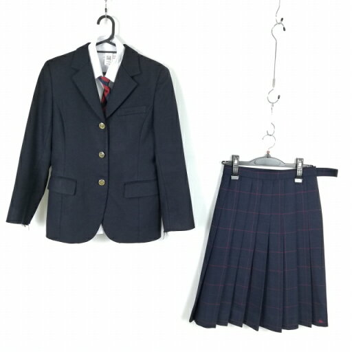 ブレザー チェックスカート ネクタイ 上下4点セット 富士ヨット 冬物 女子 学生服 中学 高校 紺 制服 中古 ランクC EY6593 ブレザー チェックスカート ネクタイ 上下4点セット 富士ヨット 冬物 女子 学生服 中学 高校 紺 制服 中古 ランクC EY6593